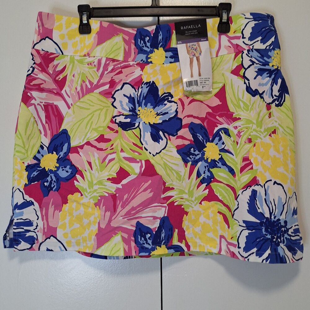 Rafaella Tropical Floral Pineapple Skort Pink Blue Yellow Mini Skirt Women XXL